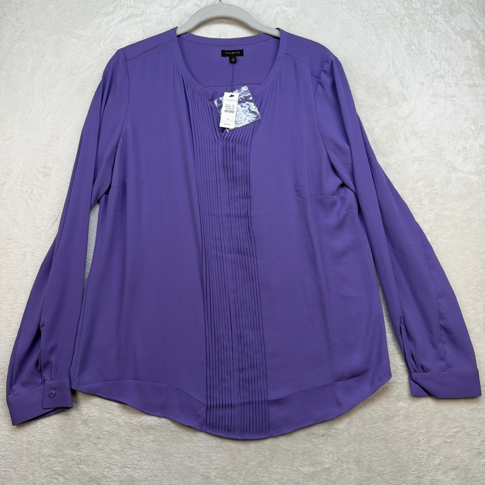 Talbots Blouse Women's S Purple Office Career Long Sleeve Pleated Front‎ NWT